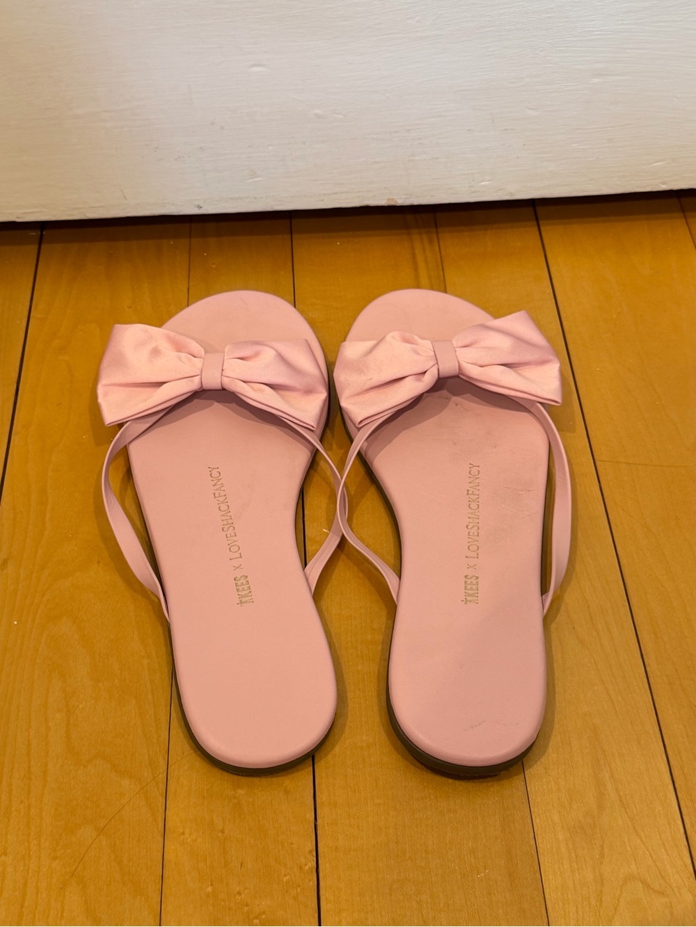 TKEES x LoveShackFancy Pink Bow Slide Flip Flop Sandals